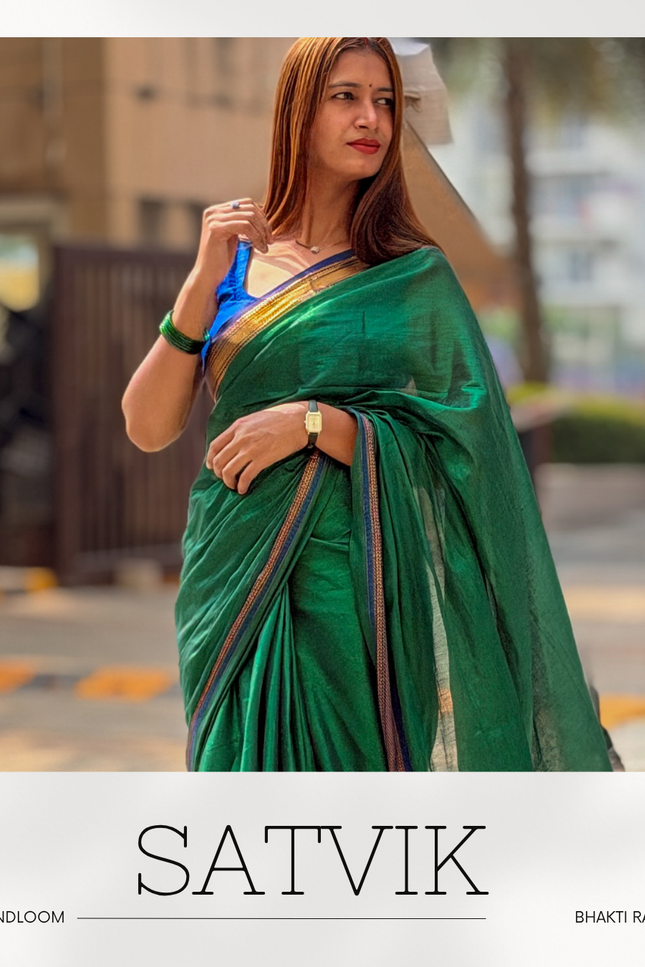 Shyam Mohini Emerald Green Handloom Saree