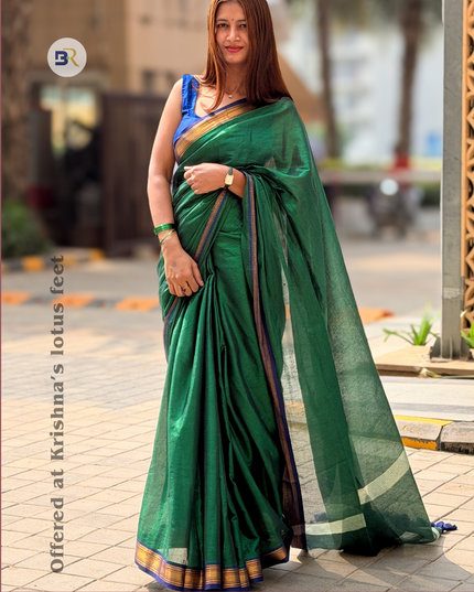 Shyam Mohini Emerald Green Handloom Saree