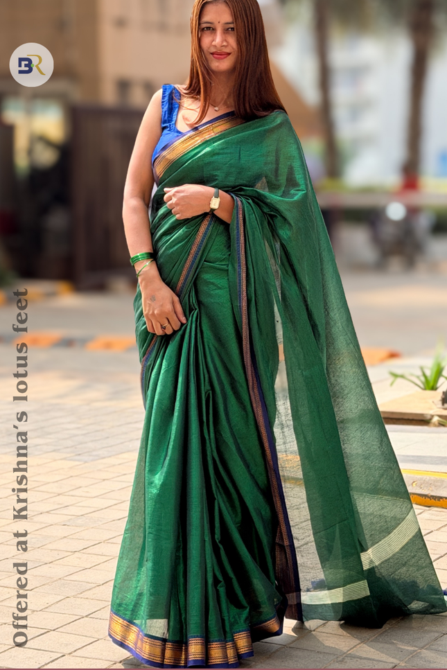 Shyam Mohini Emerald Green Handloom Saree