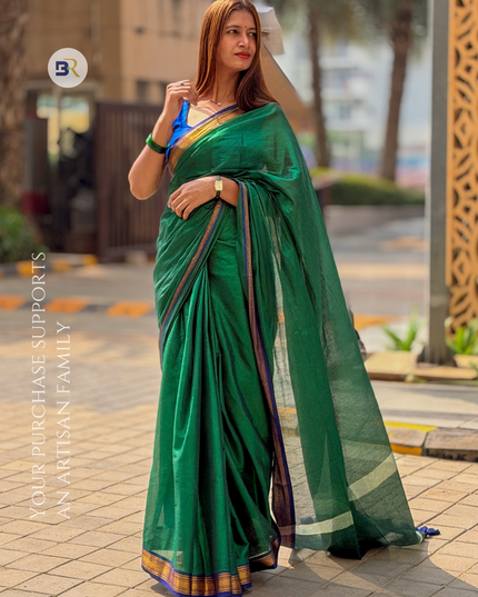 Shyam Mohini Emerald Green Handloom Saree