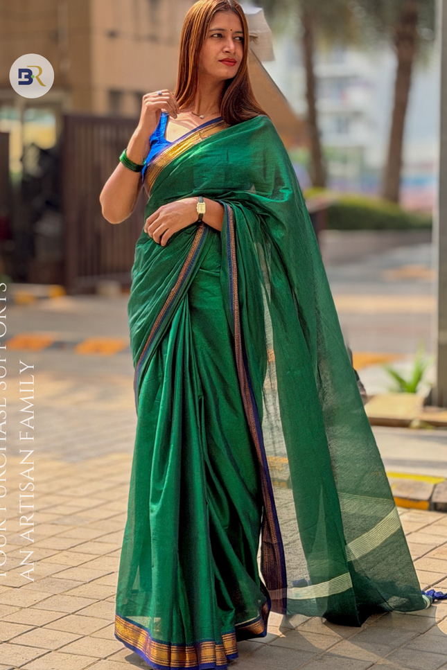 Shyam Mohini Emerald Green Handloom Saree
