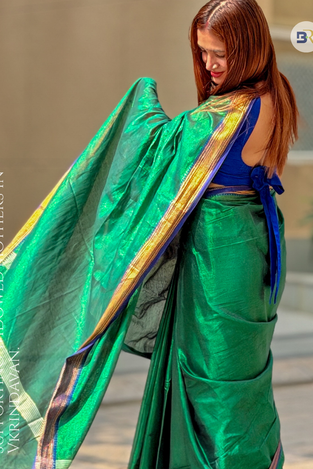 Shyam Mohini Emerald Green Handloom Saree