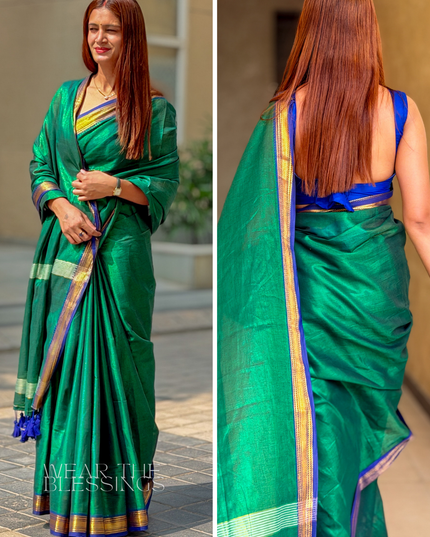 Shyam Mohini Emerald Green Handloom Saree
