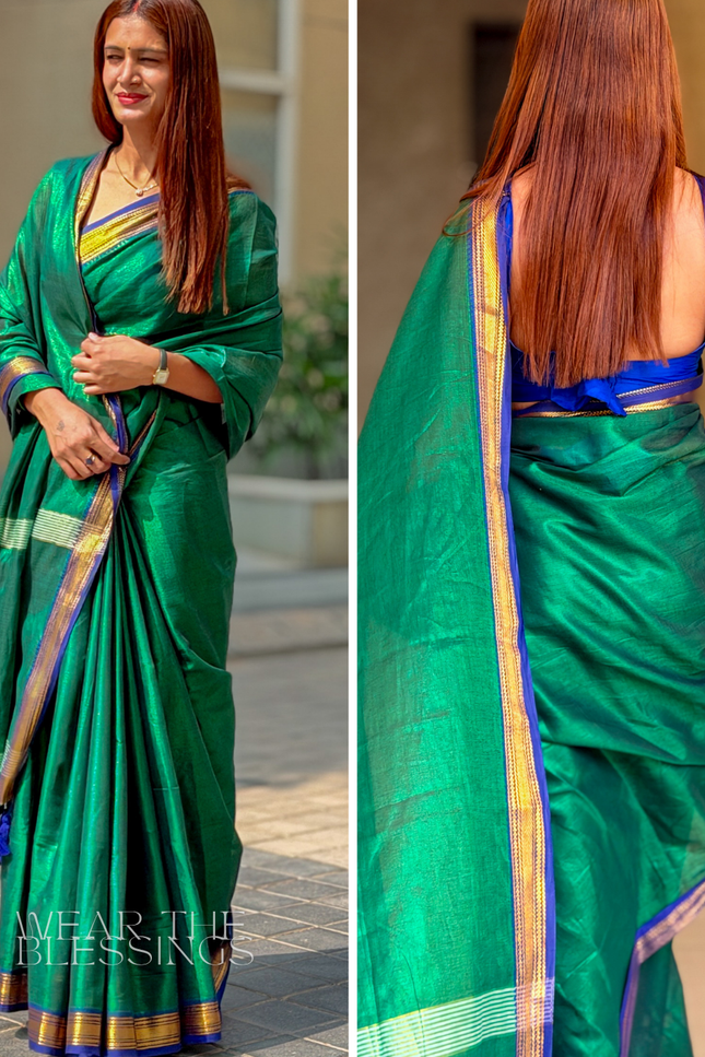 Shyam Mohini Emerald Green Handloom Saree