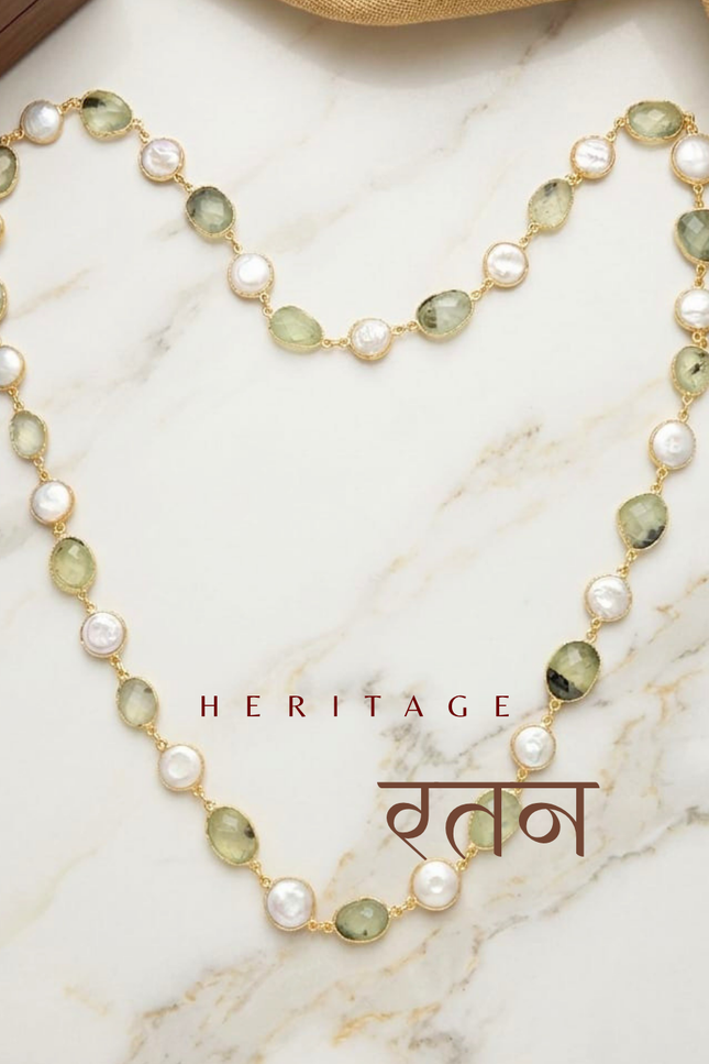 Shyama Sundari – Pearl & Green Stone Necklace