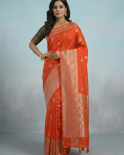 Auspicious Radiance Orange Banarasi Saree