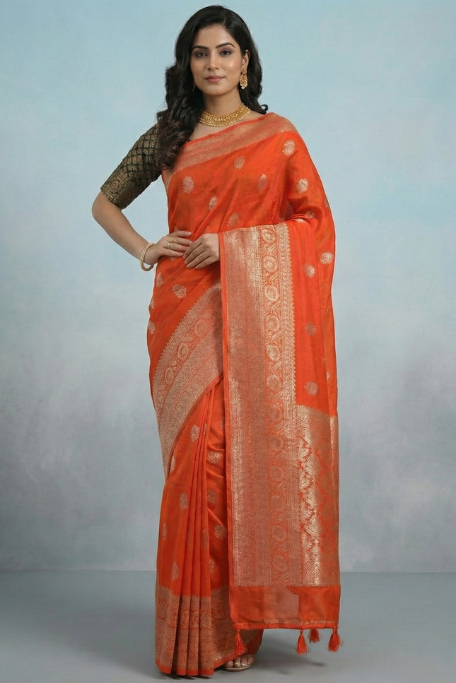 Auspicious Radiance Orange Banarasi Saree