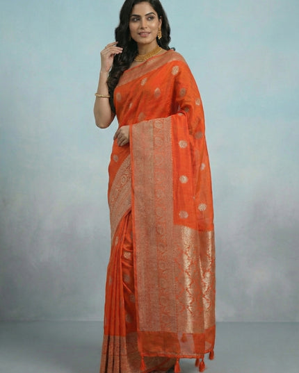 Auspicious Radiance Orange Banarasi Saree