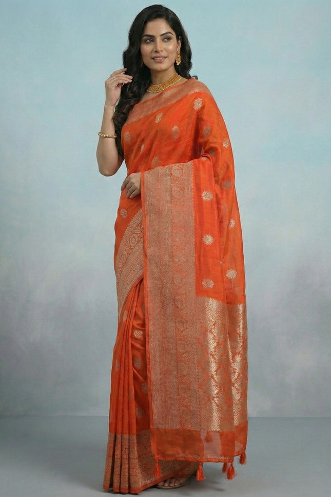 Auspicious Radiance Orange Banarasi Saree