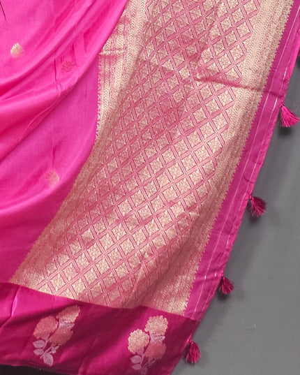 "Pink Prema Silk Blend Saree with Gold Zari Florals"