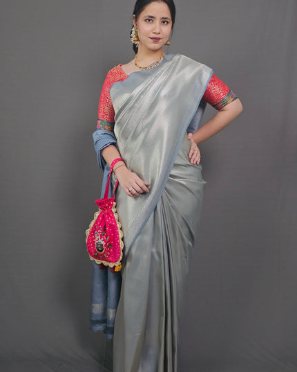 Moonlit Grey Kanjivaram Saree