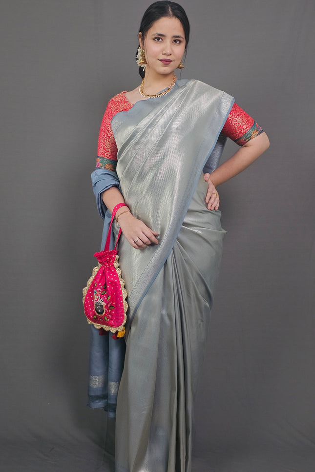 Moonlit Grey Kanjivaram Saree
