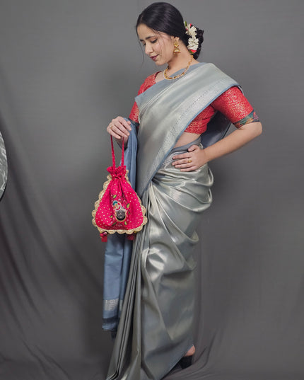 Moonlit Grey Kanjivaram Saree