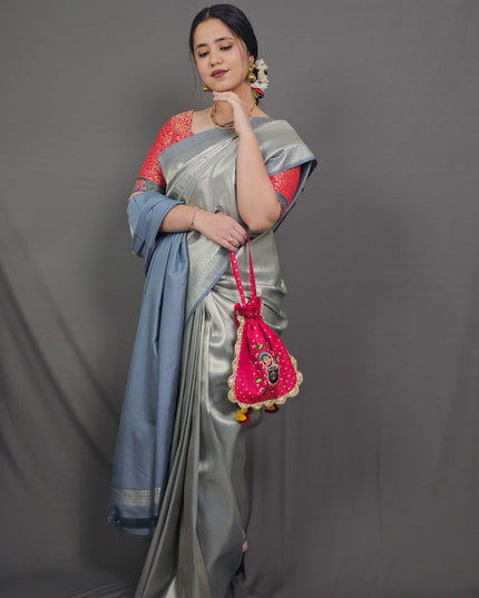 Moonlit Grey Kanjivaram Saree