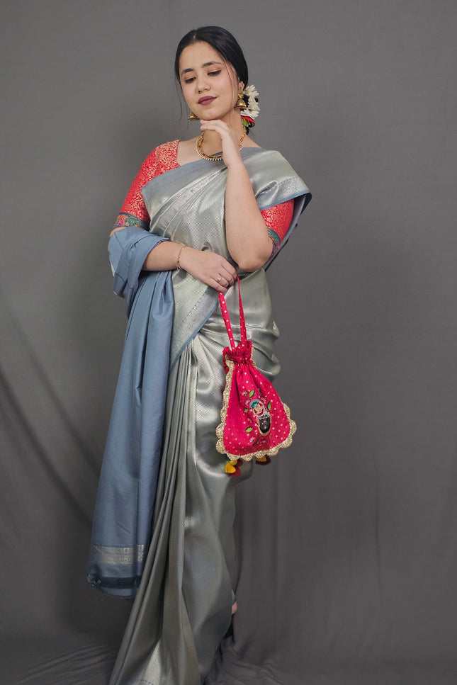 Moonlit Grey Kanjivaram Saree
