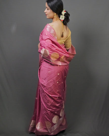 Rose Pink Banarasi Silk Saree