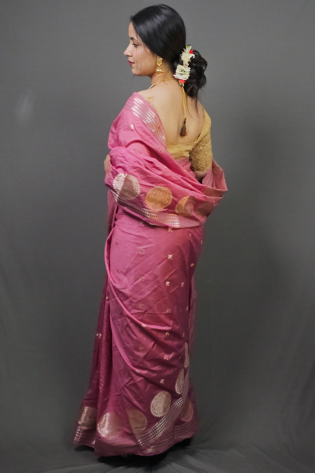Rose Pink Banarasi Silk Saree