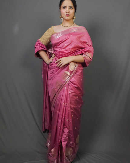 Rose Pink Banarasi Silk Saree