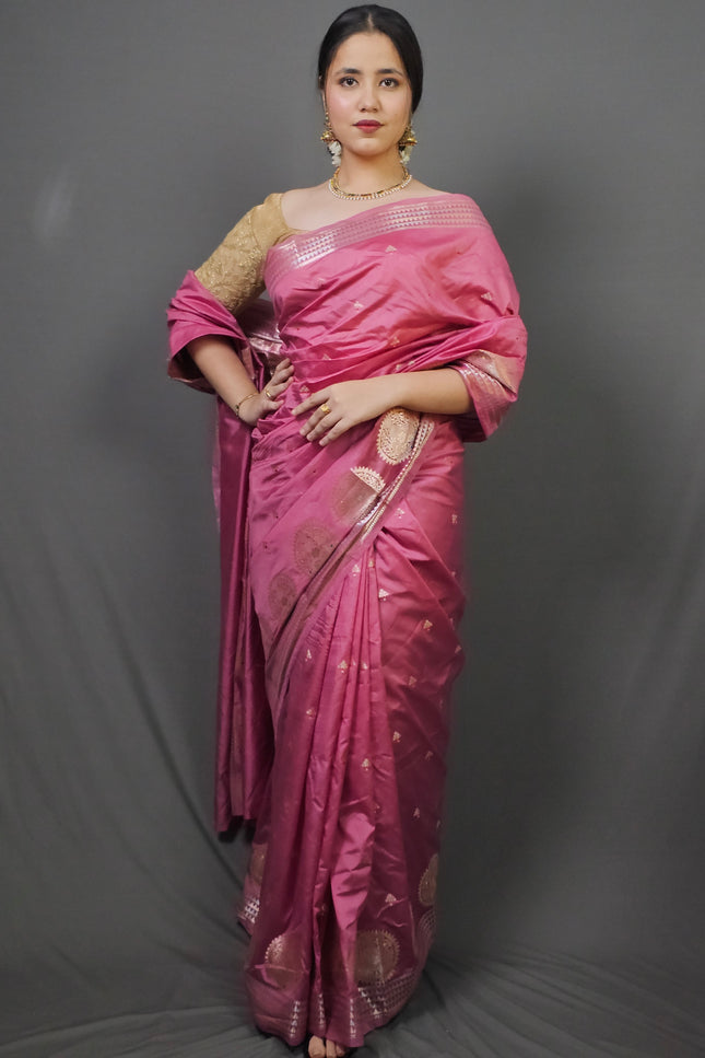 Rose Pink Banarasi Silk Saree