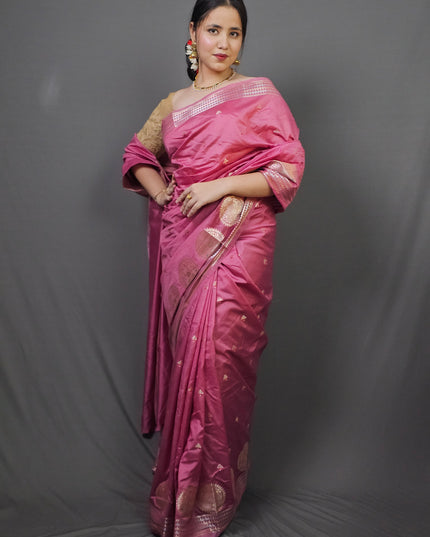 Rose Pink Banarasi Silk Saree