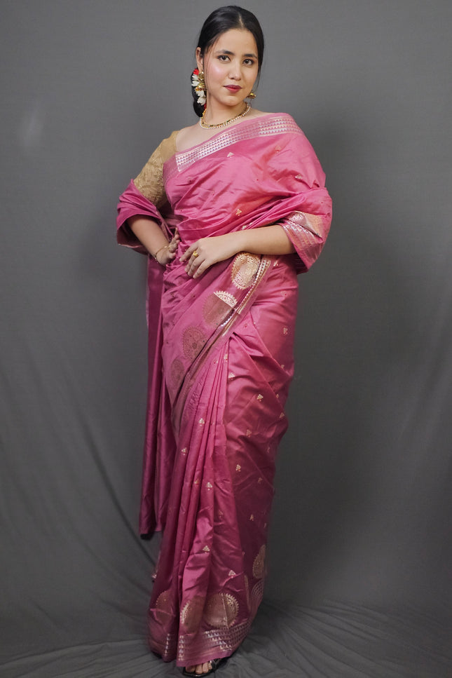 Rose Pink Banarasi Silk Saree