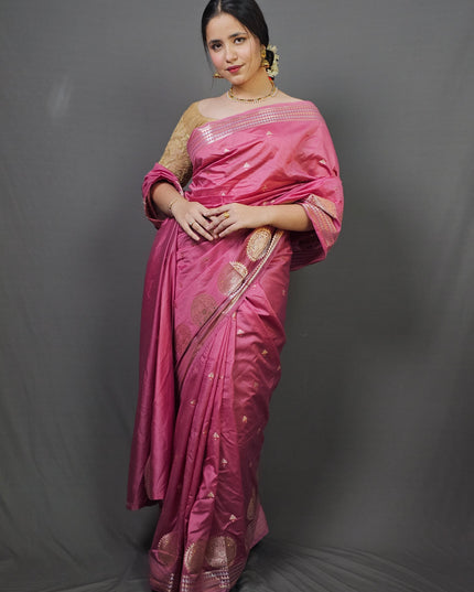 Rose Pink Banarasi Silk Saree