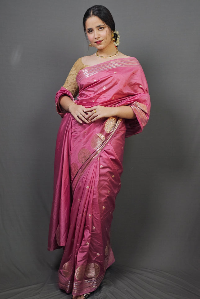 Rose Pink Banarasi Silk Saree