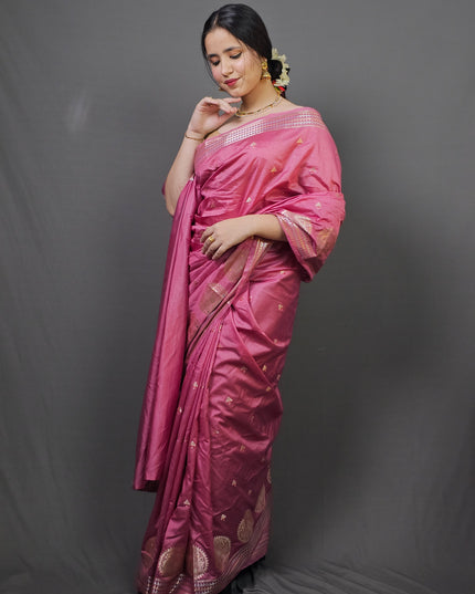 Rose Pink Banarasi Silk Saree