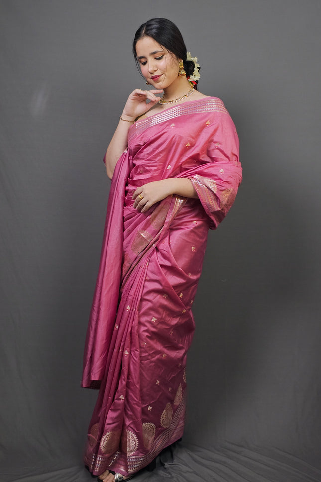 Rose Pink Banarasi Silk Saree