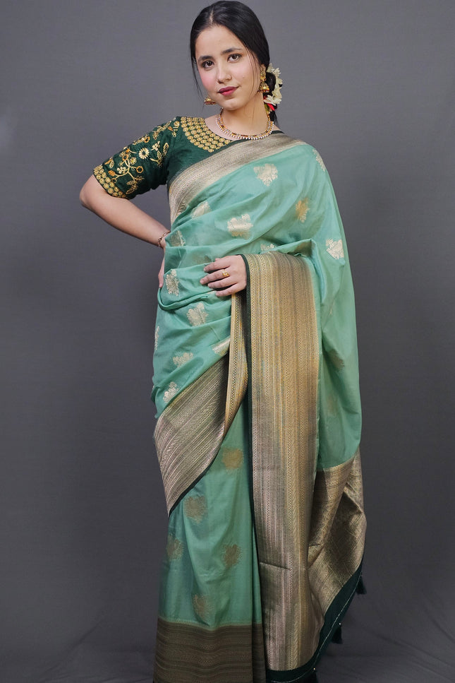 Turquoise Serenity Banarasi Saree