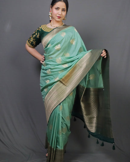 Turquoise Serenity Banarasi Saree