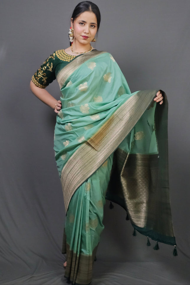 Turquoise Serenity Banarasi Saree