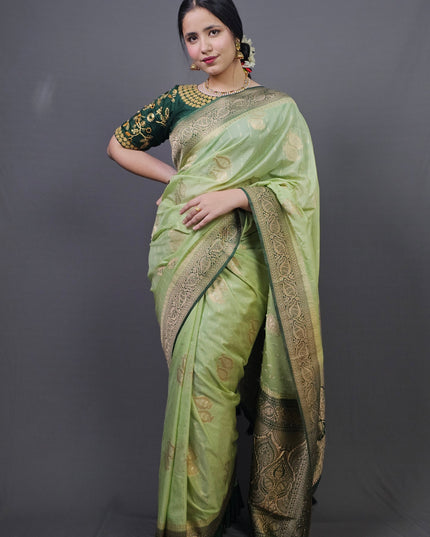 Vrindavan Garden Gold Zari Banarasi Saree