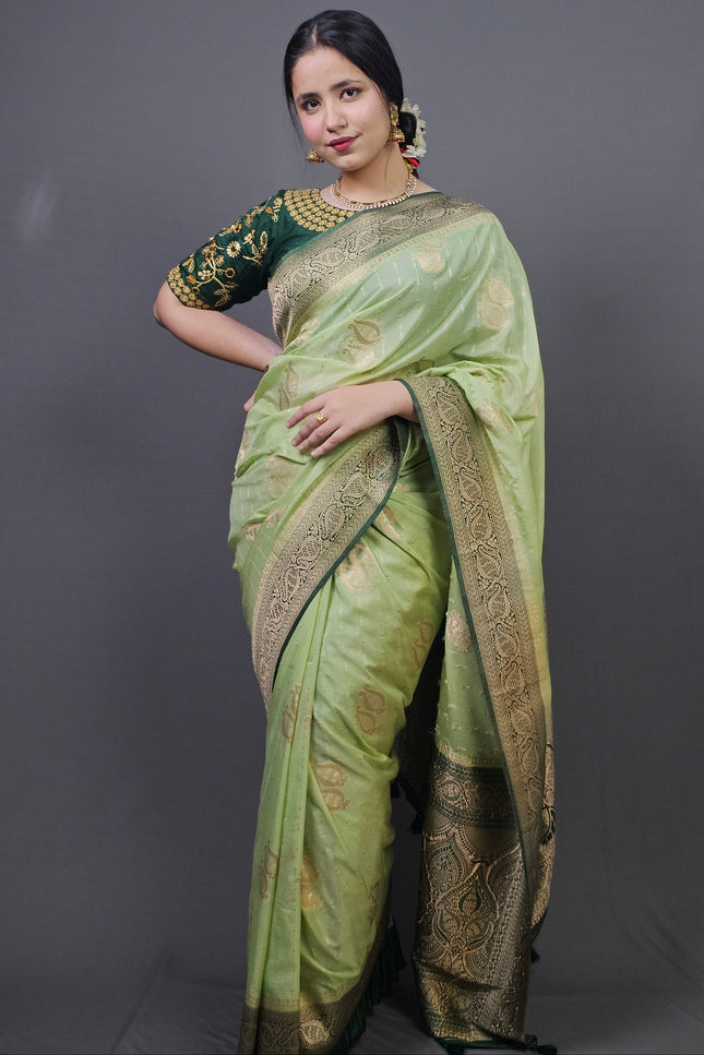 Vrindavan Garden Gold Zari Banarasi Saree