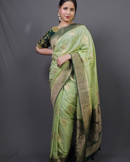 Vrindavan Garden Gold Zari Banarasi Saree