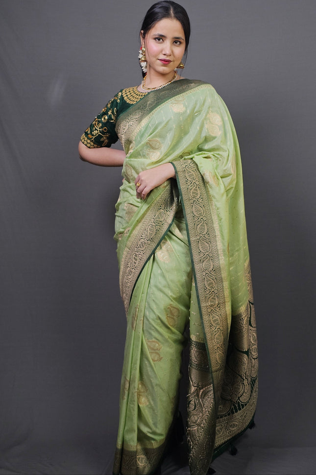 Vrindavan Garden Gold Zari Banarasi Saree