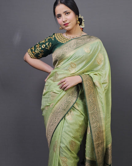 Vrindavan Garden Gold Zari Banarasi Saree