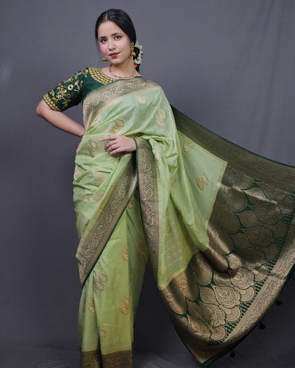 Vrindavan Garden Gold Zari Banarasi Saree