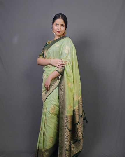 Vrindavan Garden Gold Zari Banarasi Saree