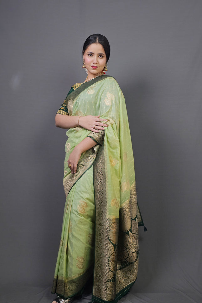 Vrindavan Garden Gold Zari Banarasi Saree