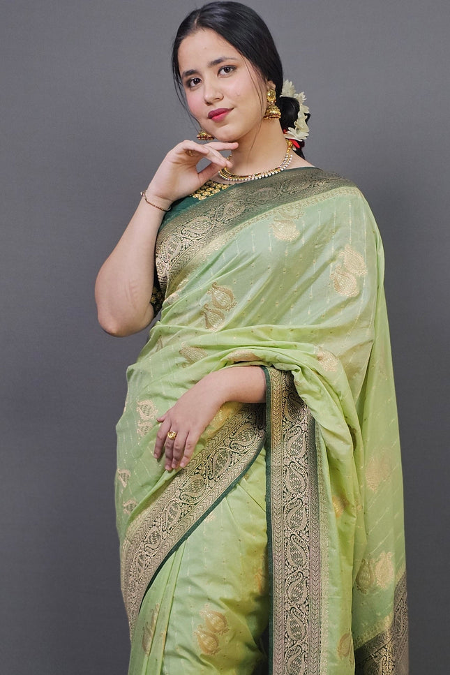 Vrindavan Garden Gold Zari Banarasi Saree