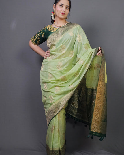 Vrindavan Garden Gold Zari Banarasi Saree