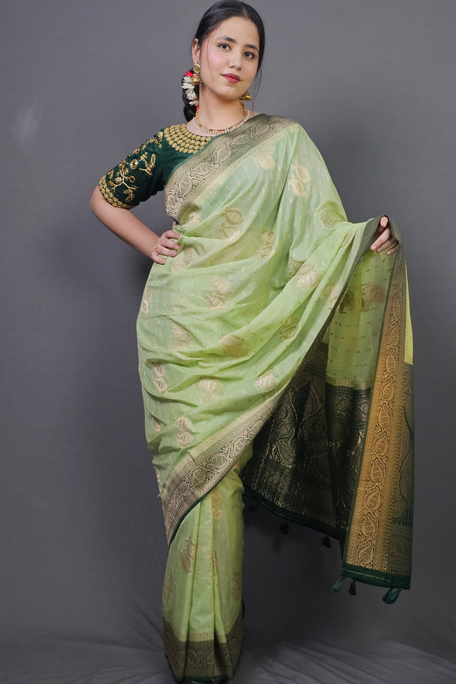 Vrindavan Garden Gold Zari Banarasi Saree