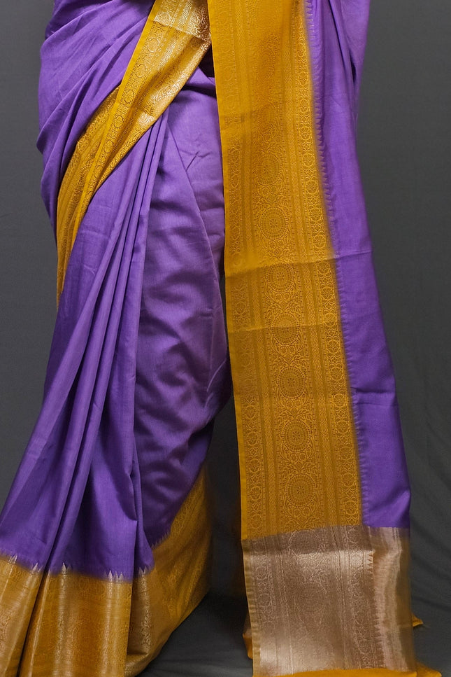 Radiant Yellow and Purple Silk Blend Saree