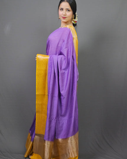 Radiant Yellow and Purple Silk Blend Saree