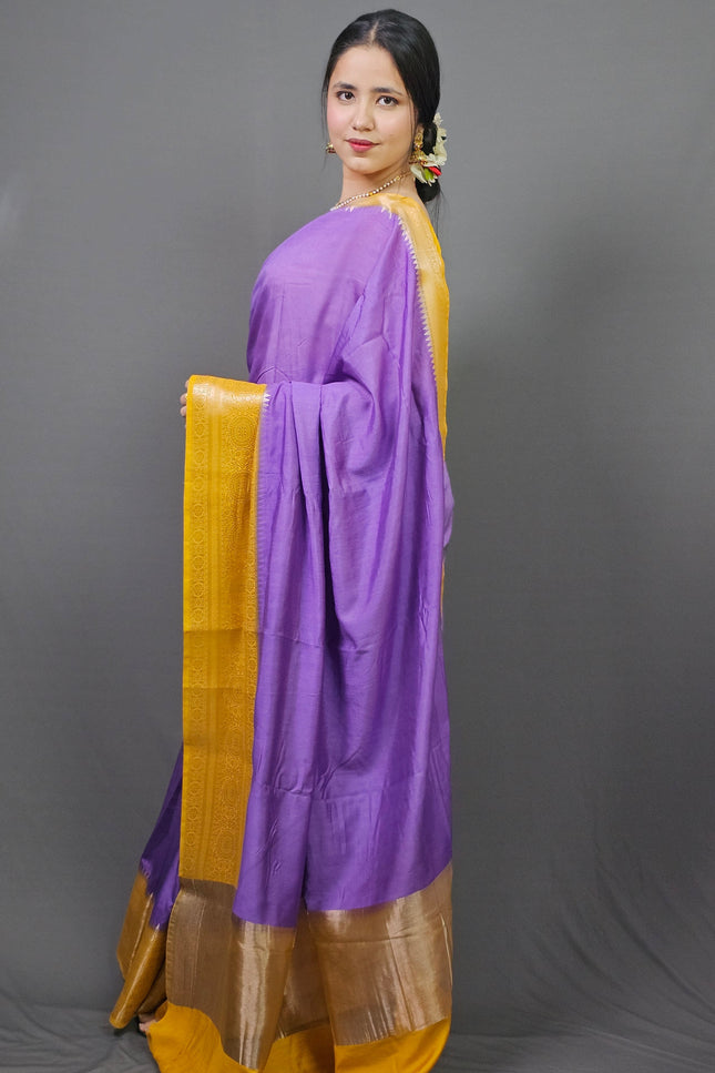 Radiant Yellow and Purple Silk Blend Saree