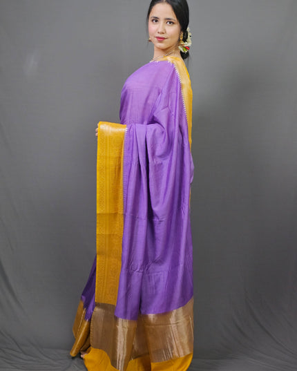 Radiant Yellow and Purple Silk Blend Saree
