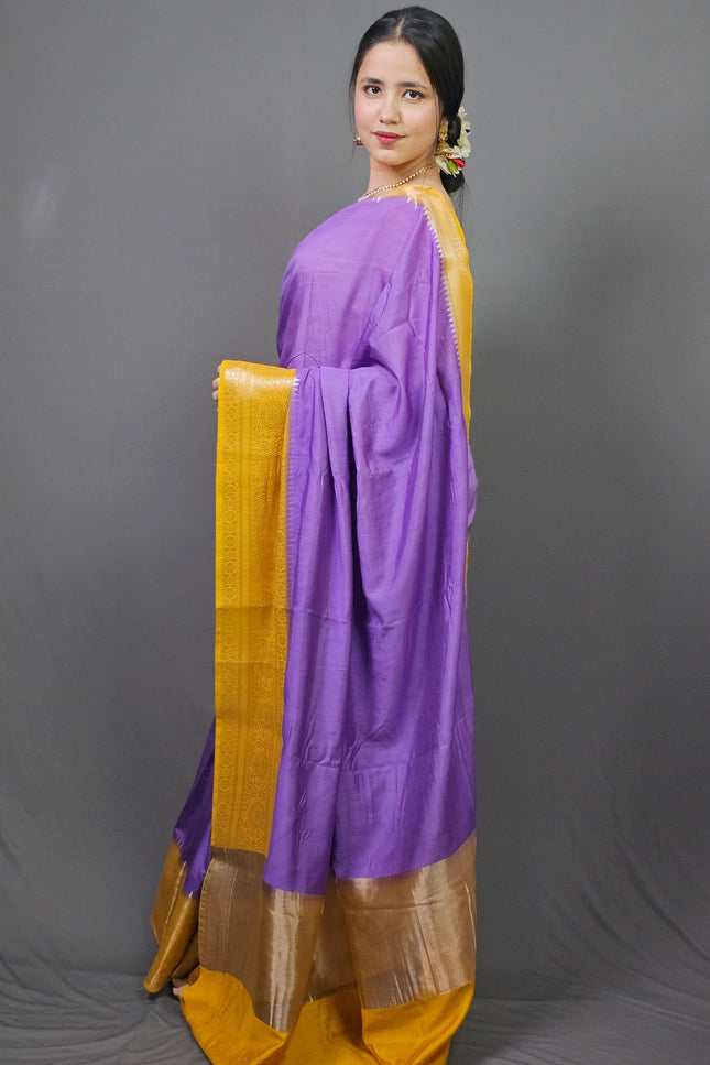 Radiant Yellow and Purple Silk Blend Saree
