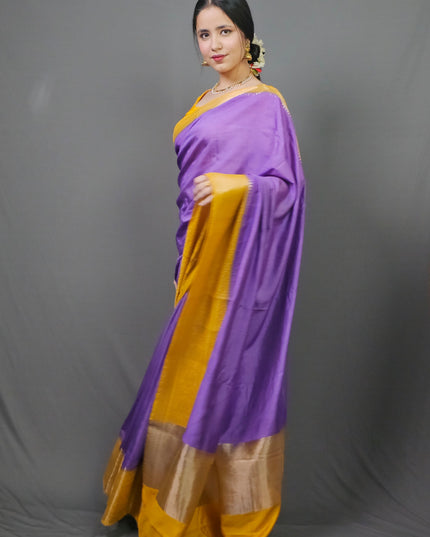 Radiant Yellow and Purple Silk Blend Saree