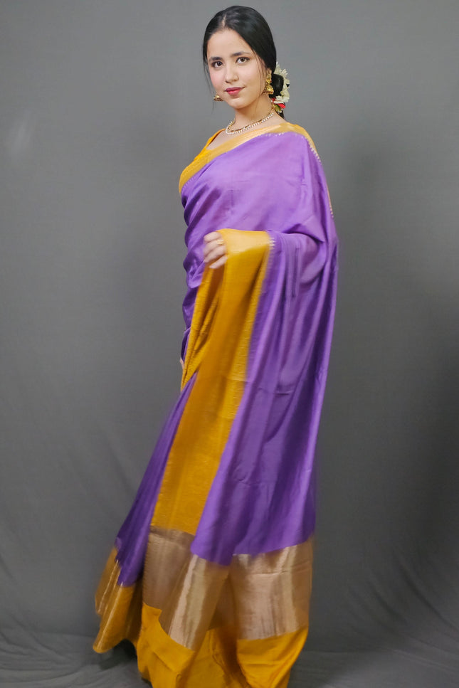 Radiant Yellow and Purple Silk Blend Saree